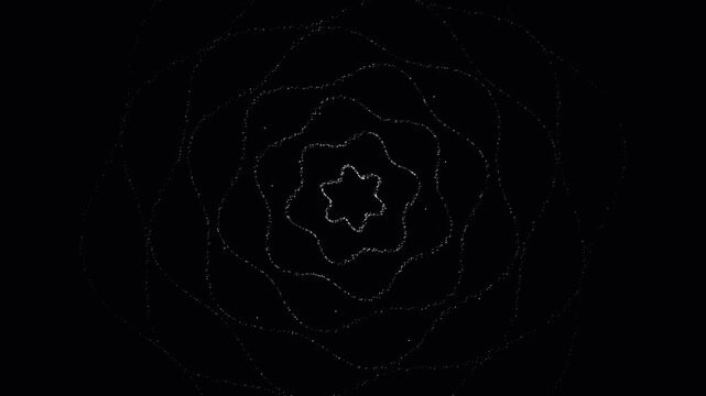 Minimalist white concentric wave patterns set against a solid black background