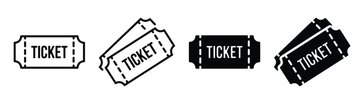Movie ticket icon set with admission pass for event and cinema