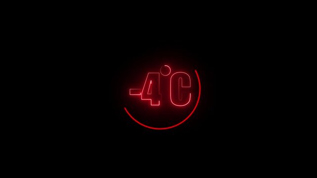 Temperature indicator showing minus four degrees Celsius glows with a sharp red neon light against an pitch black void, representing extreme cold weather conditions that impact global logistics.