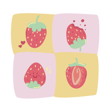  Cute strawberry clipart vector character for sticker or merchandise design
