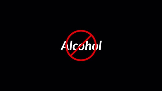 Animated Alcohol sign warning symbol animation. in 4k animation with alpha channel  Alcohol not allowed logo animation. on transparent background  Animated Under alcohol forbidden ban icon 