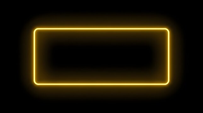 Glowing yellow neon rectangle frame border isolated on a dark background with neon sign