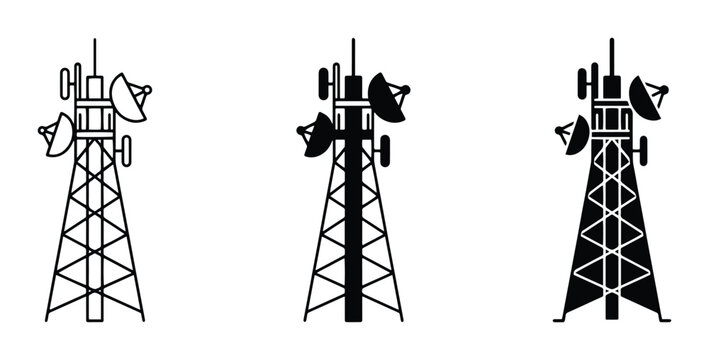 Telecommunication Tower Icons, Cell Tower Vector Graphics, Communication Antenna Symbols, Network Infrastructure Elements