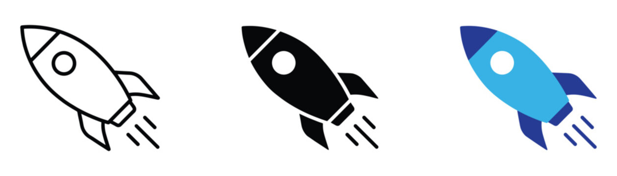 Rocket icon with exhaust trail and window for startup launch