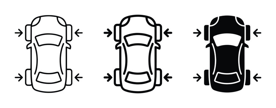 Car Parking Icons, Top View, Parking Assistance Symbols, Vehicle Maneuver Guides