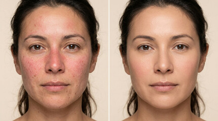 Obraz premium Rosacea Before and After Treatment: Skin Transformation Comparison