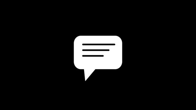 Chat Message Notification Icon Animation with Speech Bubble on Black Background