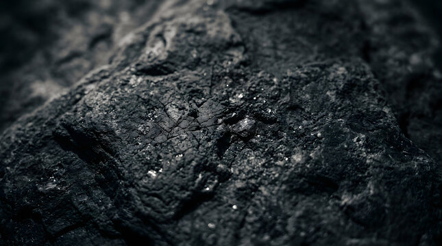 Close up macro shot of a dark textured volcanic rock surface with natural mineral details and shadows