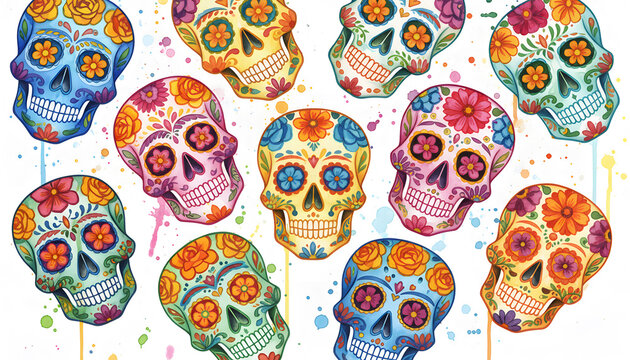 Colorful Sugar Skull Decorations for Day of the Dead Celebrations