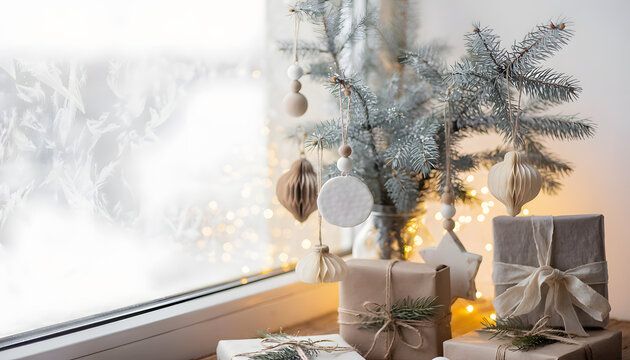 Festive Christmas Decor with Gifts and Tree in Cozy Room