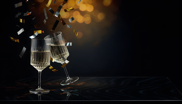 Celebratory Champagne Glasses with Confetti and Sparkles