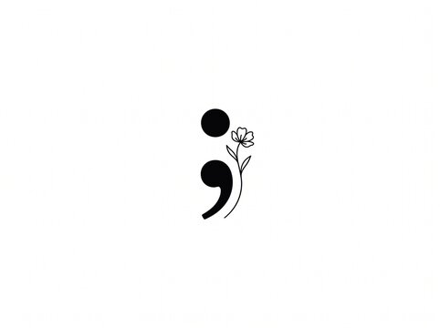 Minimalist semicolon flower tattoo symbol vector