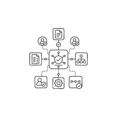 Fototapeta premium AI Education Workflow Automation Hub Line Icon for Learning Management, Academic Process Optimization and Student Collaboration