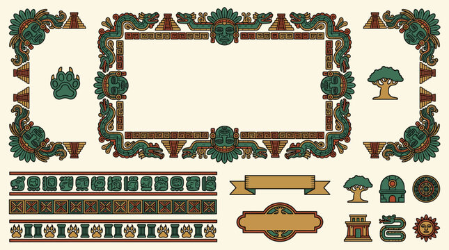 Mayan Jade Codex Frame Border Ornamental Decorative Set