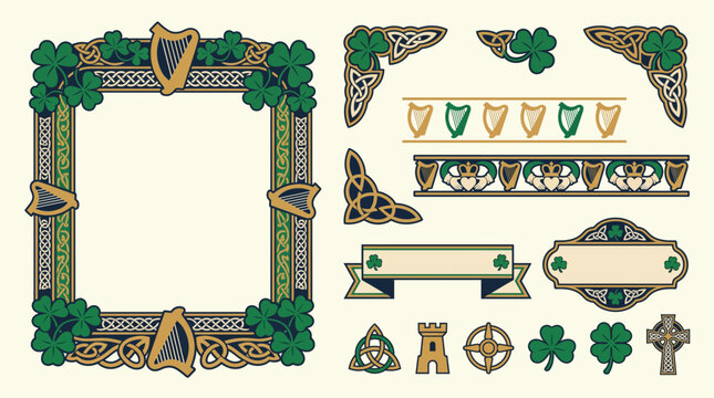 Irish Celtic Shamrock Frame Border Ornamental Decorative Set