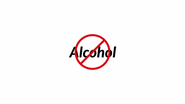 Animated Alcohol sign warning symbol animation. in 4k animation with alpha channel  Alcohol not allowed logo animation. on transparent background  Animated Under alcohol forbidden ban icon 