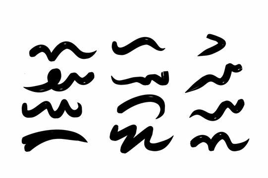 Chinese brush strokes swirl, line curve, calligraphy paint spiral elements. Hand drawn chinese ink brush paint stroke swish, swoosh wave doodles. Grunge texture abstract line. Vector illustration