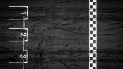 Fototapeta premium Top view of the start and finish line on a professional racing track asphalt road.