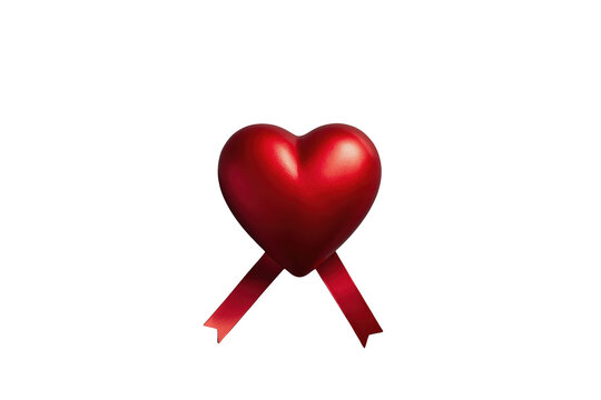 Glossy red heart with crossed red ribbon tails beneath it