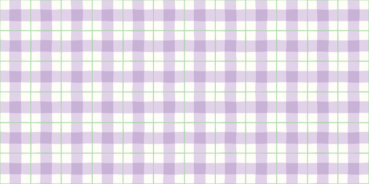 Watercolor purple gingham seamless pattern with soft hand drawn lines. Irregular checkered grid with organic texture. Pastel plaid print for textile, fabric and wrapping paper. Vector illustration