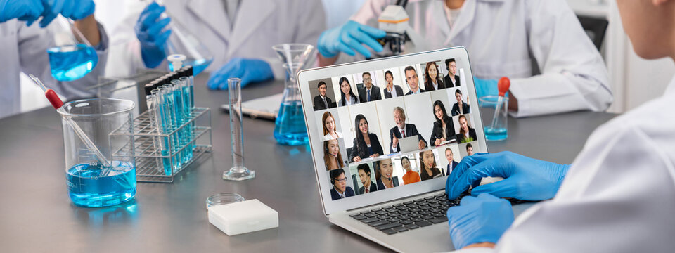 Business people on video conference for brisk virtual group meeting of corprate business office workers