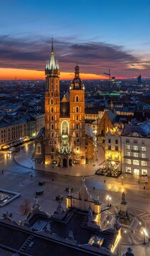Krakow Main Market Square at blue hour, Poland