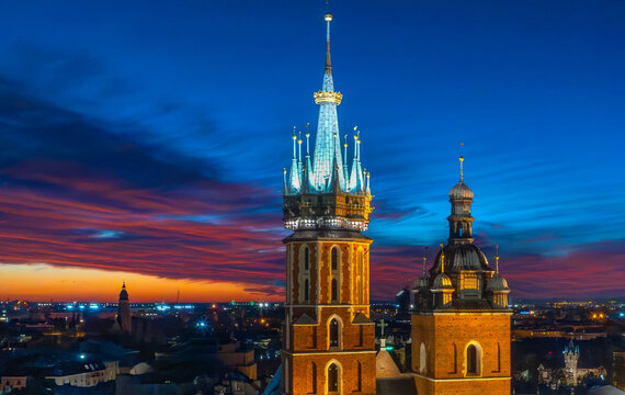 Krakow Main Market Square at blue hour, Poland