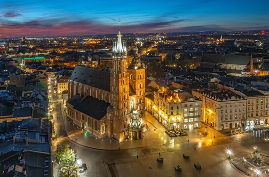 Krakow Main Market Square at blue hour, Poland