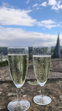 Champagne Glass Overlooking Marburg, Germany &ndash; Vertical