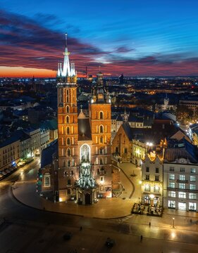 Krakow Main Market Square at blue hour, Poland