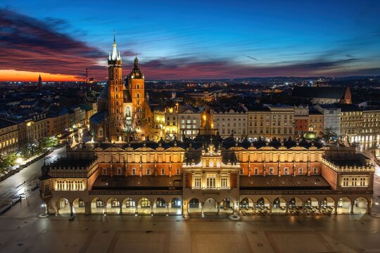Krakow Main Market Square at blue hour, Poland