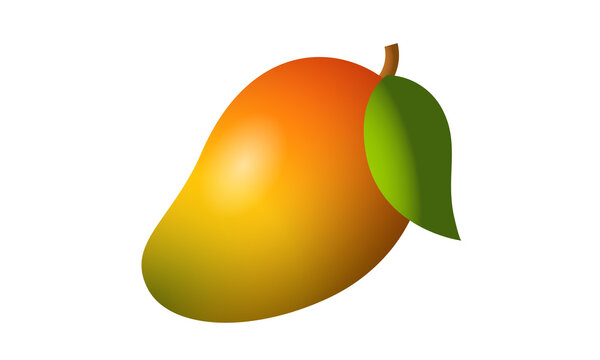  Single ripe mango fruit with a green leaf isolated on white background vector illustration