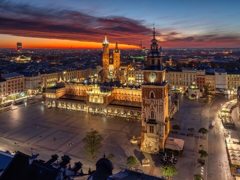 Krakow Main Market Square at blue hour, Poland