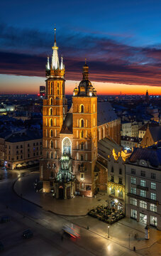 Krakow Main Market Square at blue hour, Poland