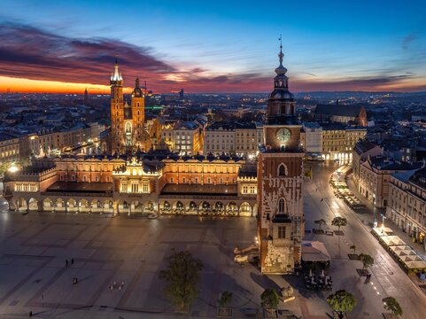 Krakow Main Market Square at blue hour, Poland