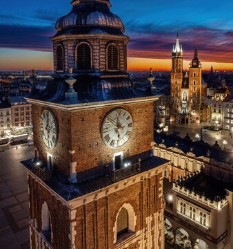 Krakow Main Market Square at blue hour, Poland