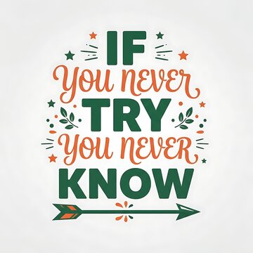 If you never try you never know, motivational quote typography design isolated on white background