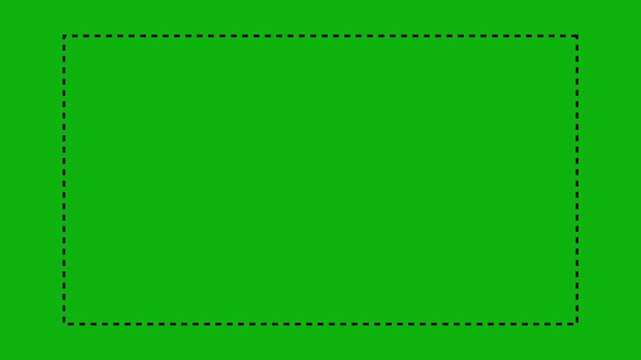 Dotted line rectangle frame animation on green background. Motion graphics of border frame. 4k video with alpha channel.