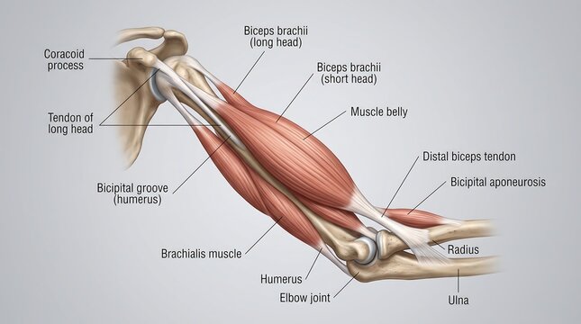 Anatomical Diagram of Human Arm Muscles and Biceps Brachii