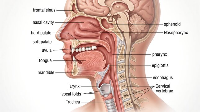 Human Head and Neck Anatomy Diagram for Medical Training and Education
