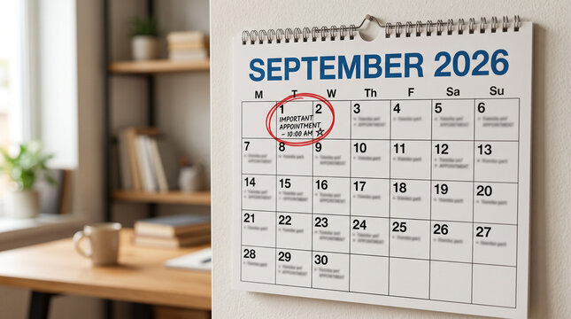 September 01 written on a calendar to remind you an important ap