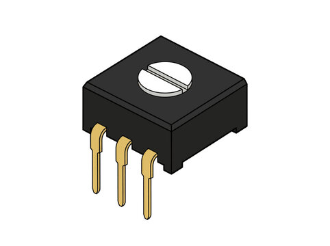 Close up view of a transistor package electronic semiconductor component for circuit board design and repair