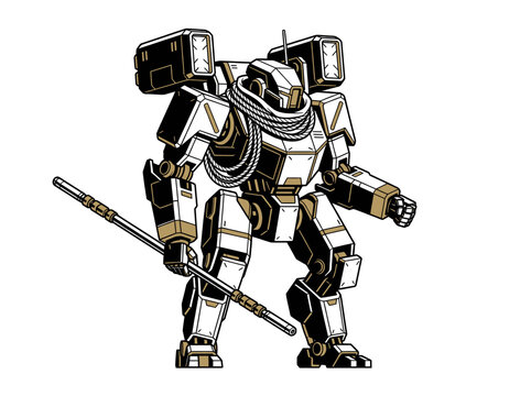 Detailed futuristic robot mecha armor illustration concept art mechanical warrior design and weapon