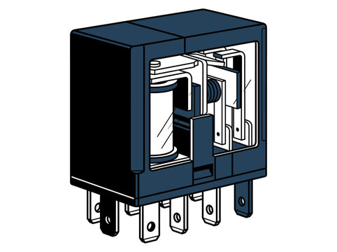 Detailed view of electromechanical relay mechanism used in electrical switching systems and control circuits