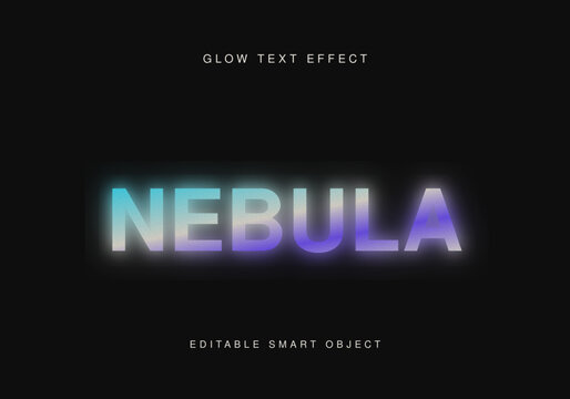 Nebula glow text effect with neon gradient, cosmic luminous typography on black background, futuristic glowing letter style vector