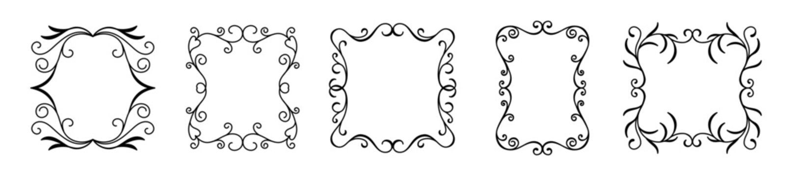Vector elegant ornamental flourish frame with decorative swirls and curly line art. Vintage trendy hand drawn border in outline style