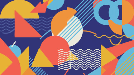 Obraz premium Vibrant Abstract Geometric Pattern with Circles, Triangles, and Waves