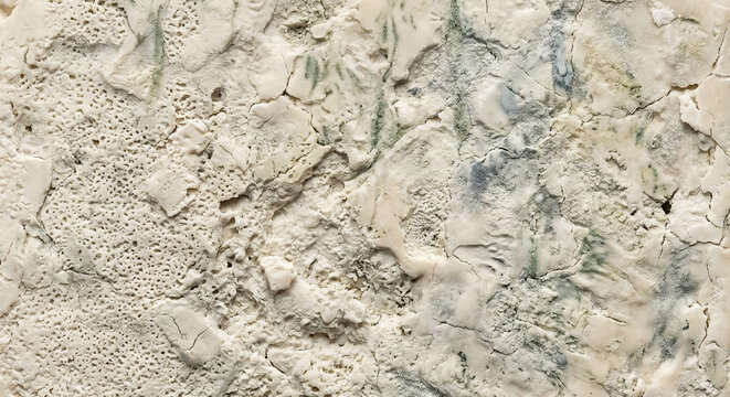 Macro texture of aged artisan blue cheese rind with visible mold and cracks