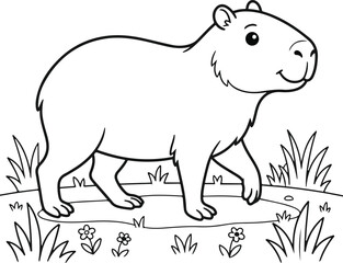 Obraz premium Cute capybara animal coloring page for kids