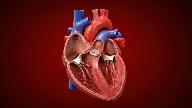 Human heart internal anatomy with valves and chambers cutaway